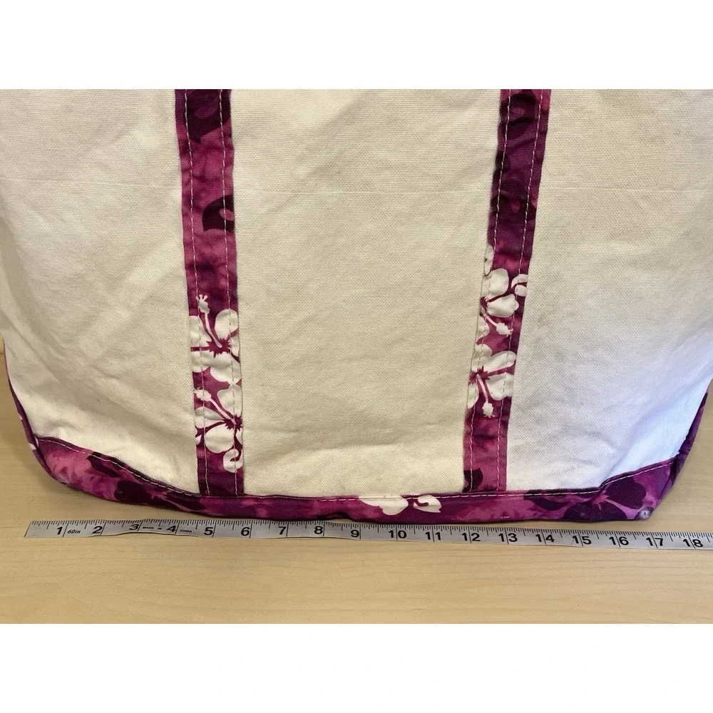 LL Bean Boat & Tote Large Bag Purple Hibiscus Beach Vacay Vintage Rare READ